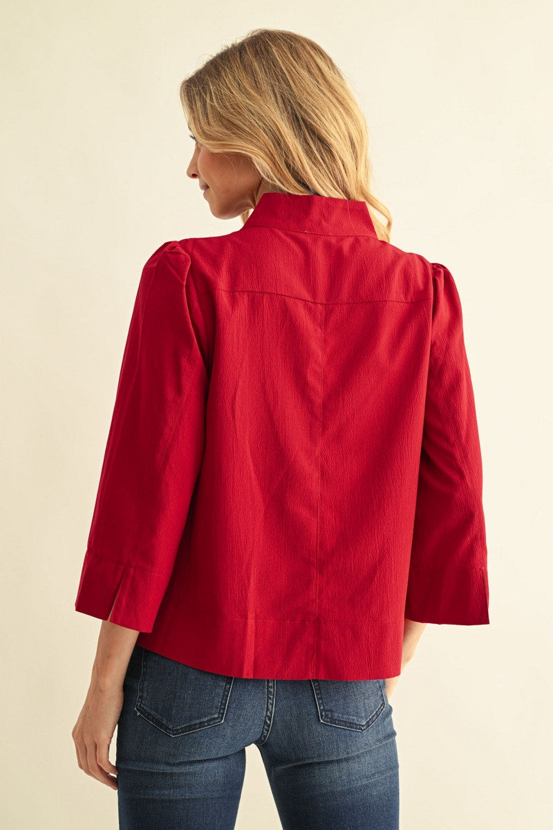 Jodifl Textured V-Neck Top in Burgundy, back