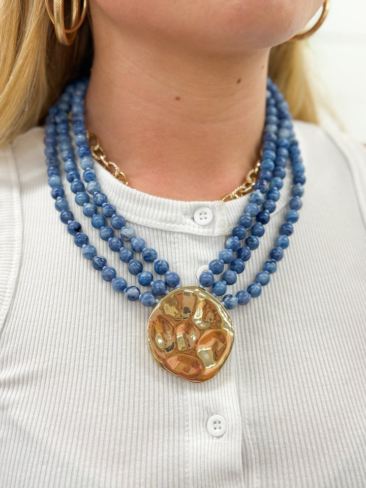 3 Layer Bead & Pendant Necklace - Lavish Boutique09-JEWELRY