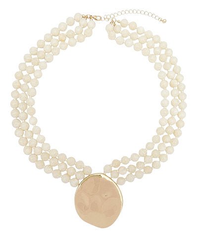 Beaded three-row necklace with a focal pendant