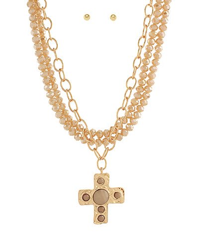 Cross pendant necklace set with three graduated chain lengths