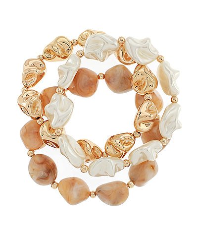 3 Row Baroque Pearl & Marble Stone Bracelet - Lavish Boutique09-JEWELRY