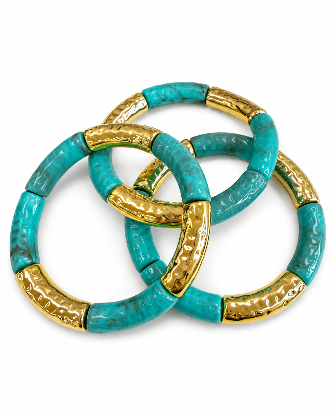 Three rows of marble beads with metallic accents