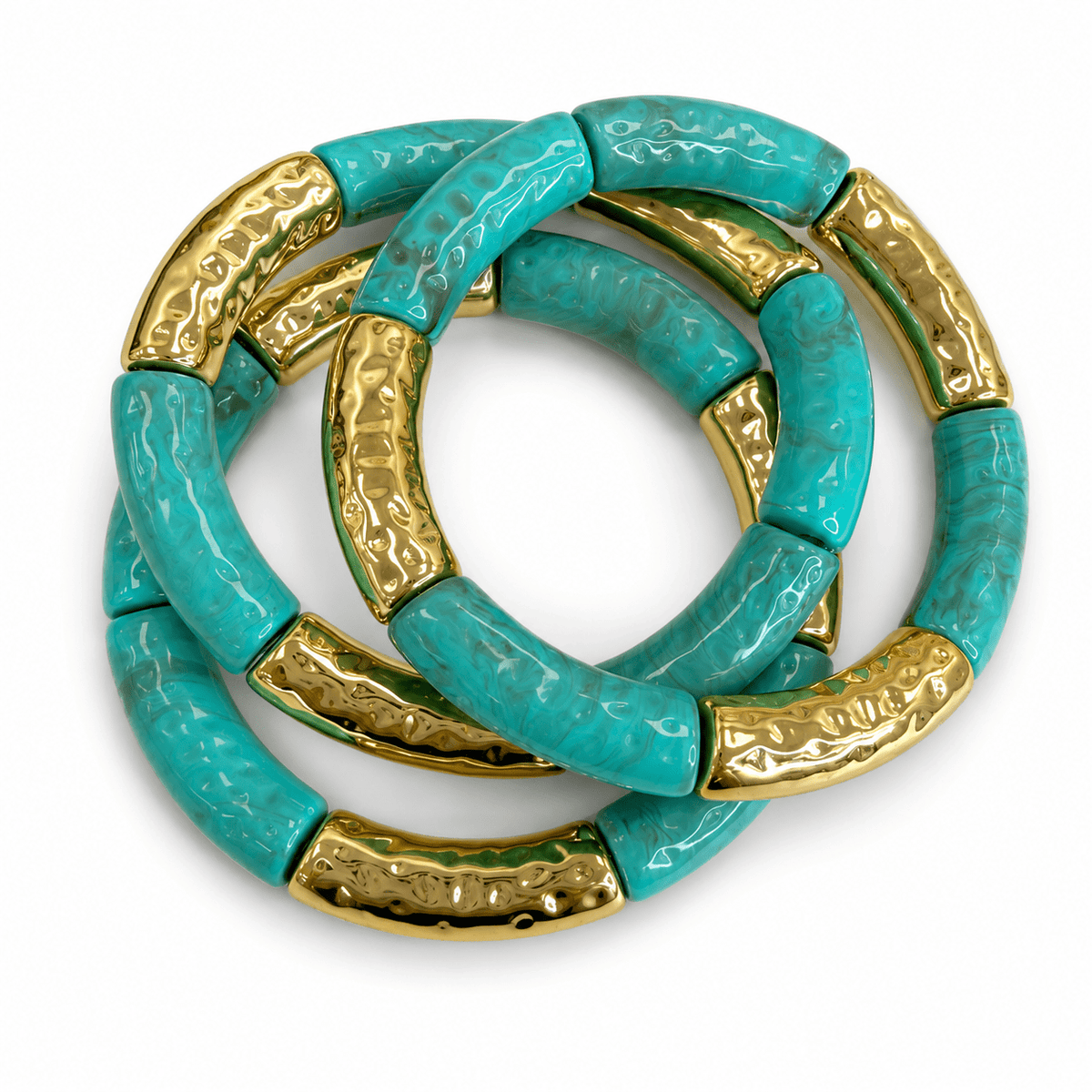 Triple-strand marble and gold-tone bead bracelet