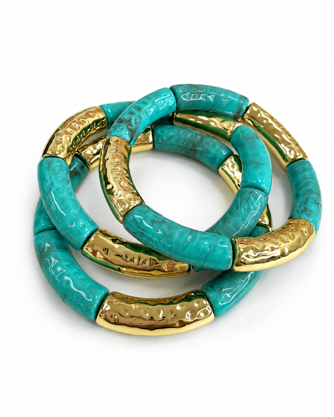 Three-row bracelet of marble beads and metal