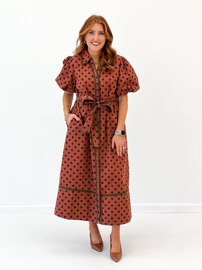 Jodifl Polka Dot Puff Sleeve Midi Dress