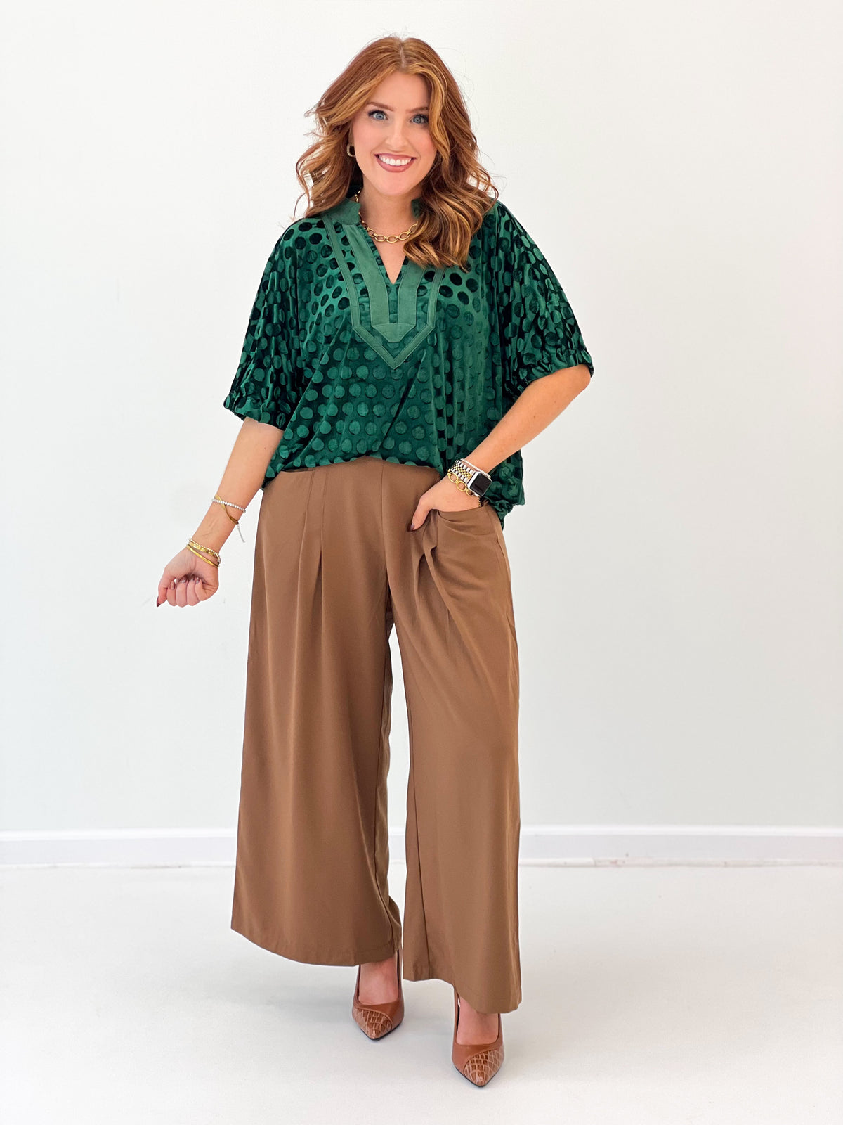Umgee Solid Wide Leg Pleated Pants