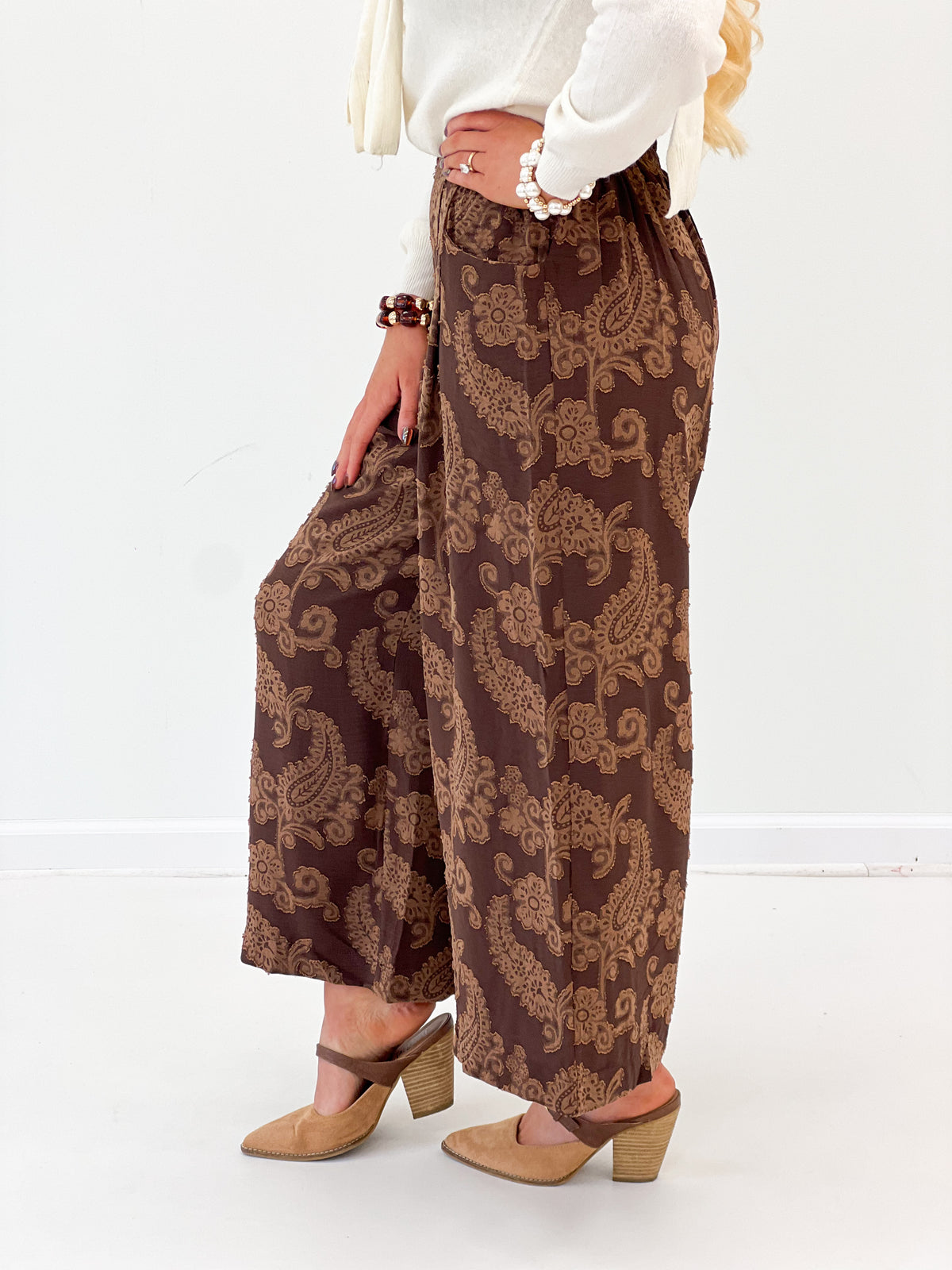 Umgee Paisley Print Wide Leg Pants