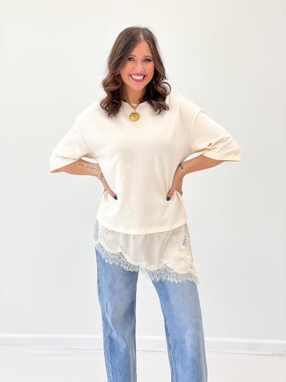 Glam Asymmetric Lace Trim Top