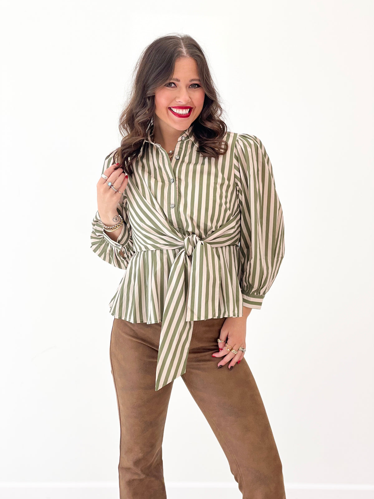 Entro Striped Puff Sleeve Top