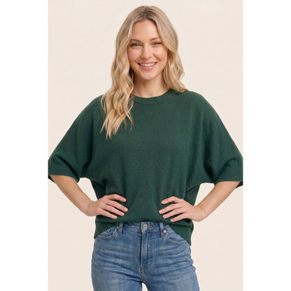 Staccato Elbow Sleeve Dolman Sweater in Forest, front view