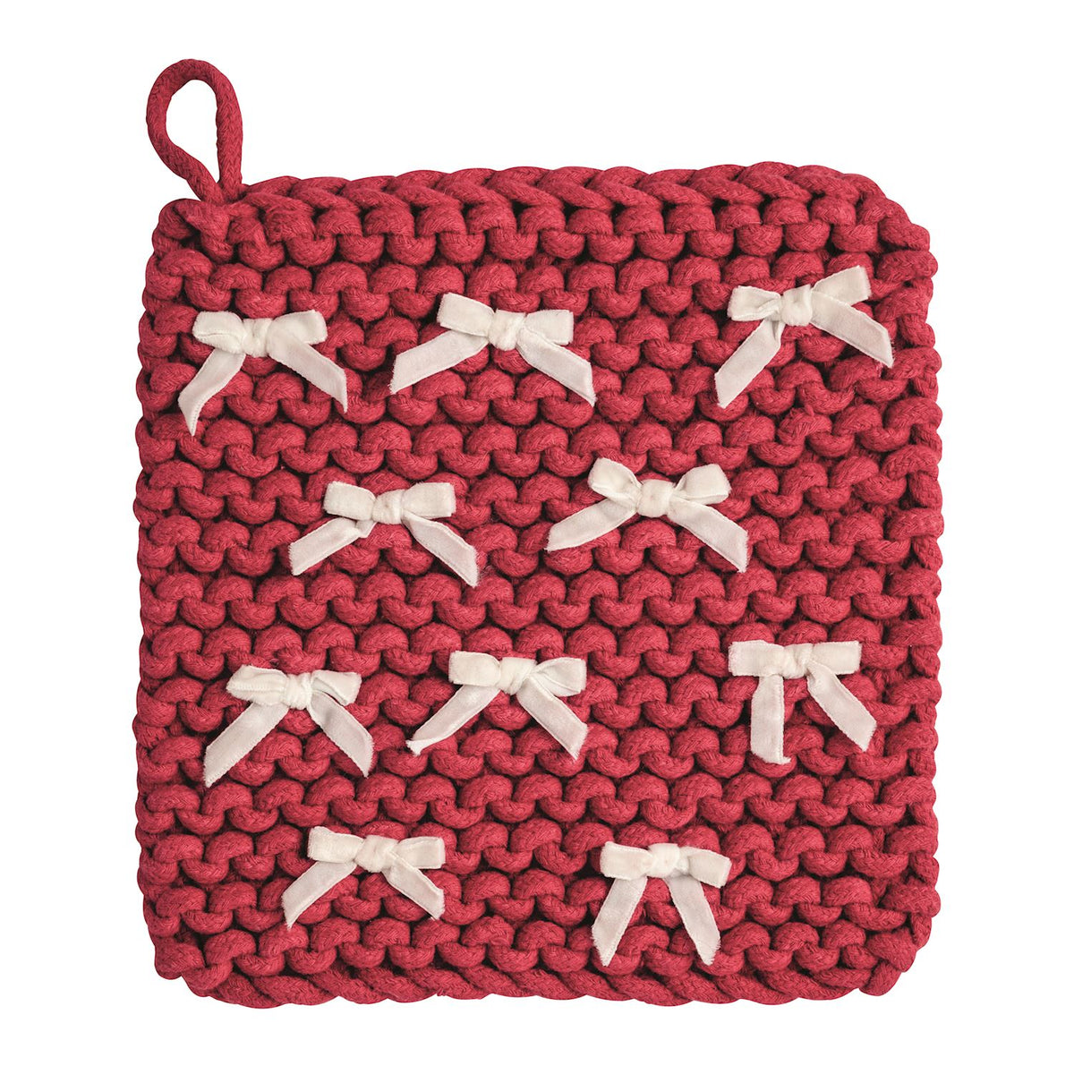 Red Crochet Bow Pot Holder, Red
