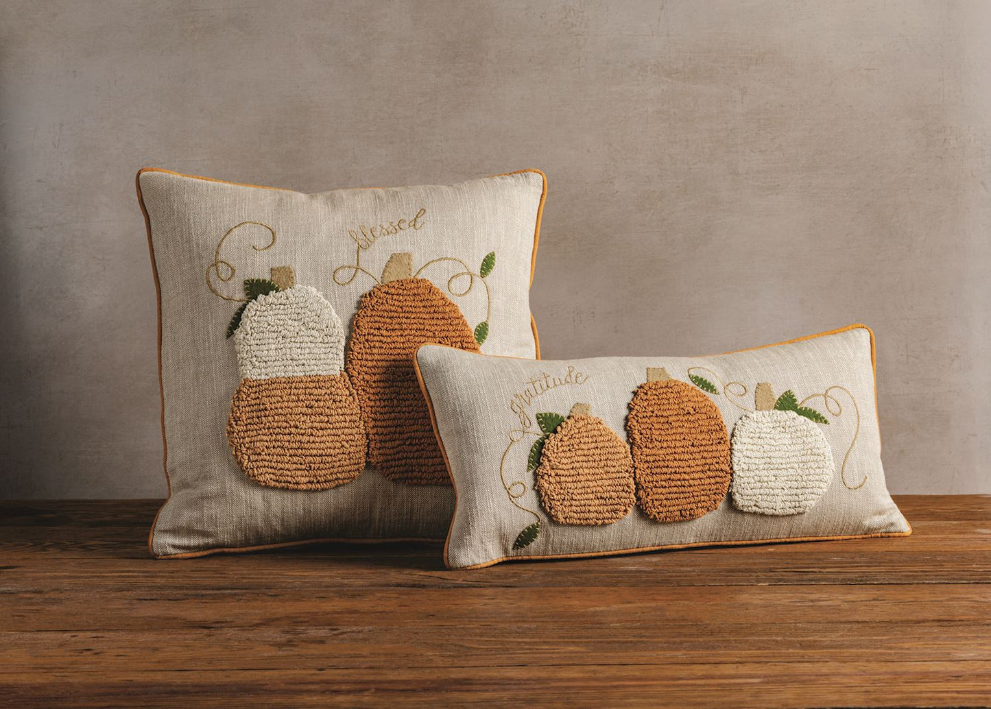 MudPie Tufted Pumpkin Lumbar Pillow styled