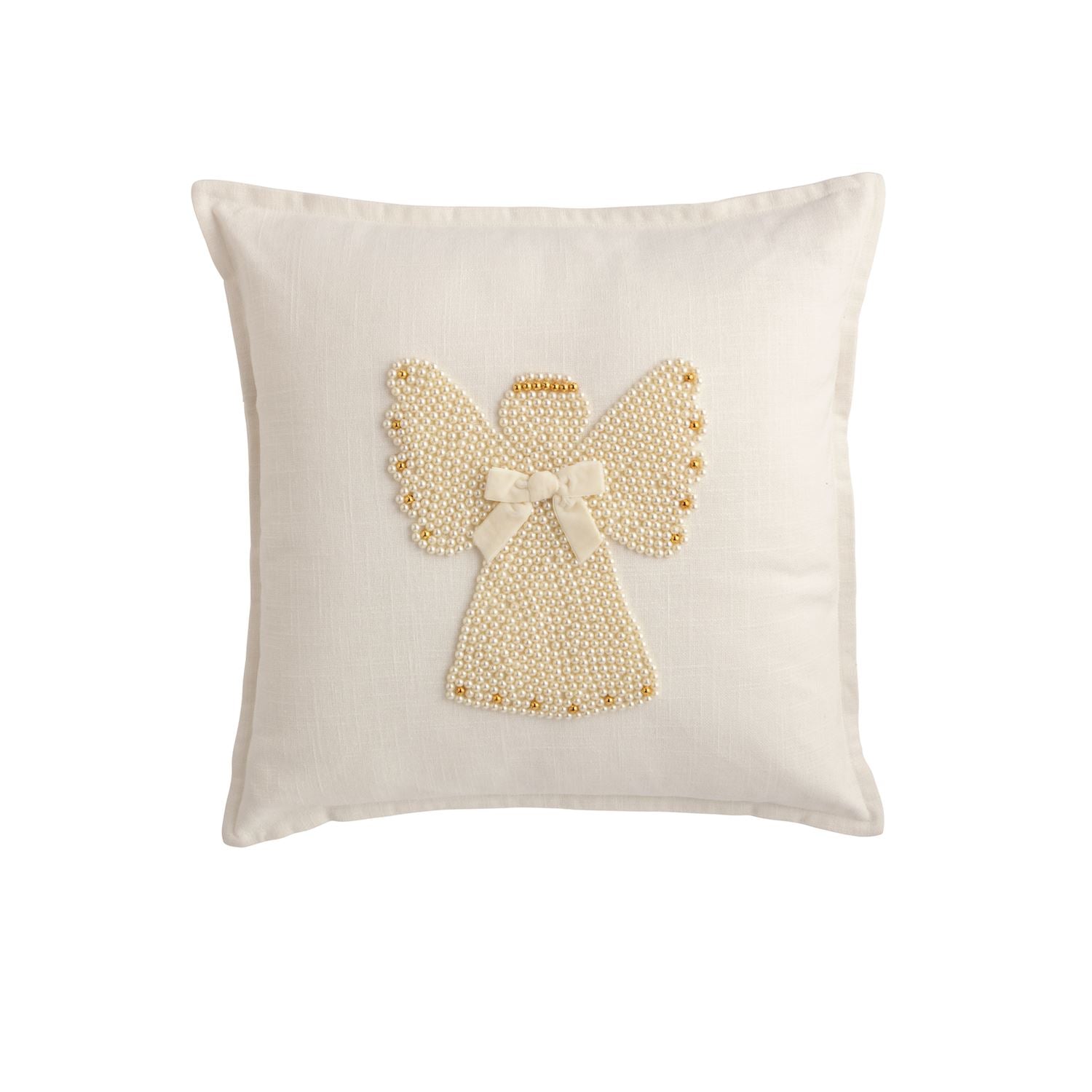 MudPie Angel Pearl Embroidered Pillow