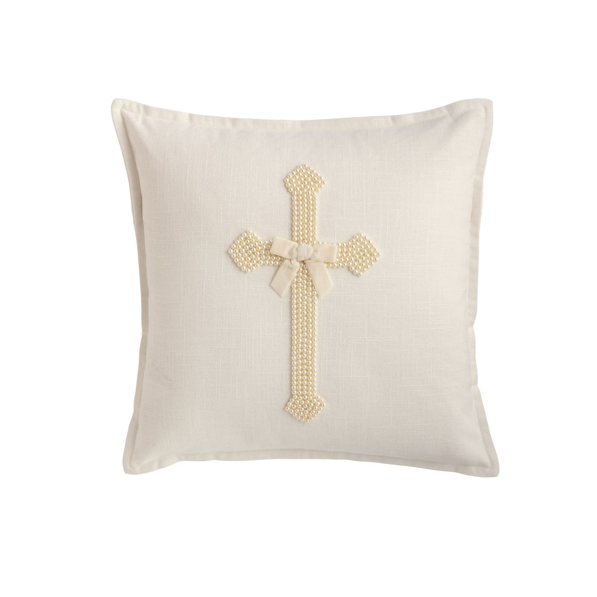 MudPie Cross Pearl Embroidered Pillow