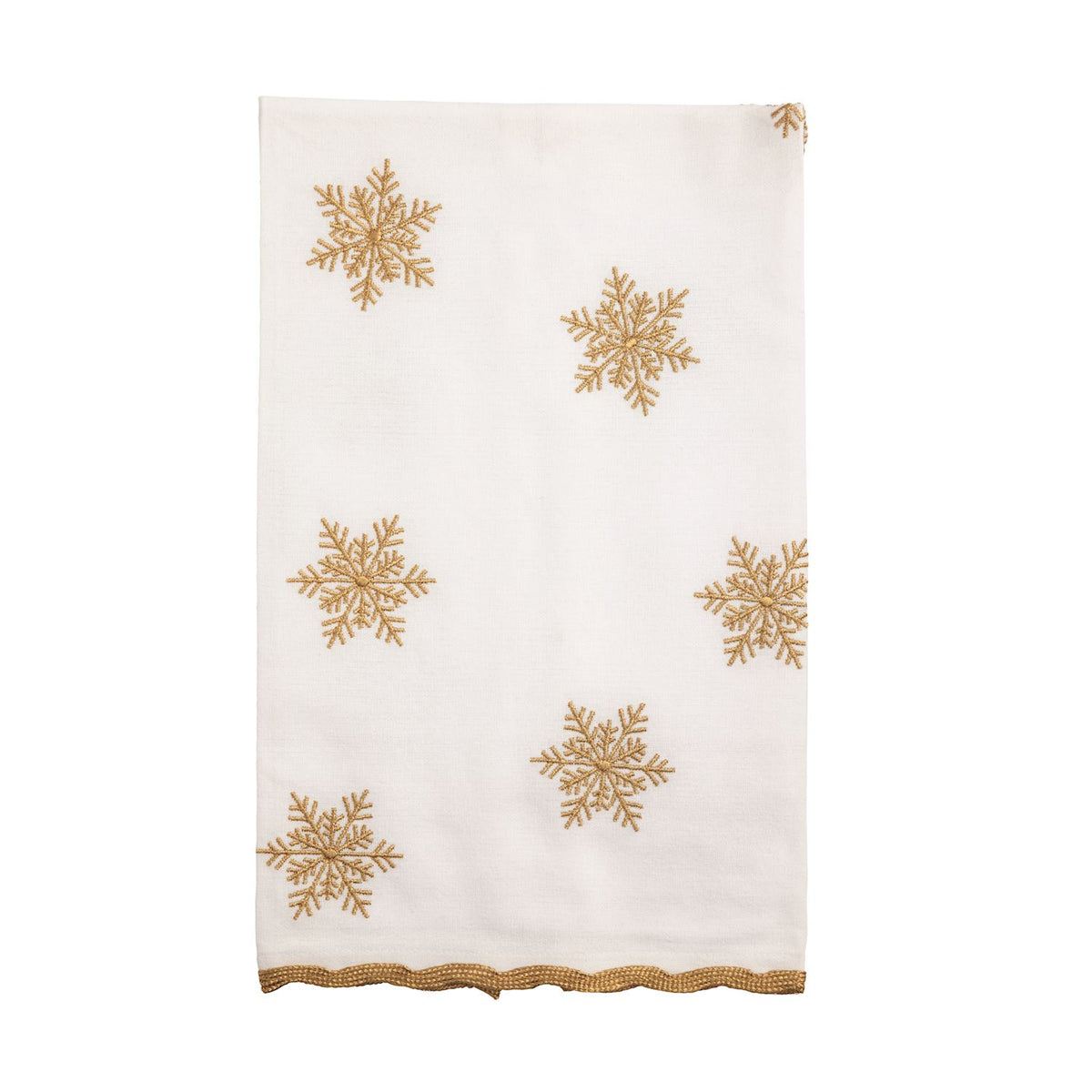 Gold Snowflake Embroidered Hand Towel, White