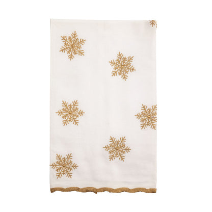 Gold Snowflake Embroidered Hand Towel, White
