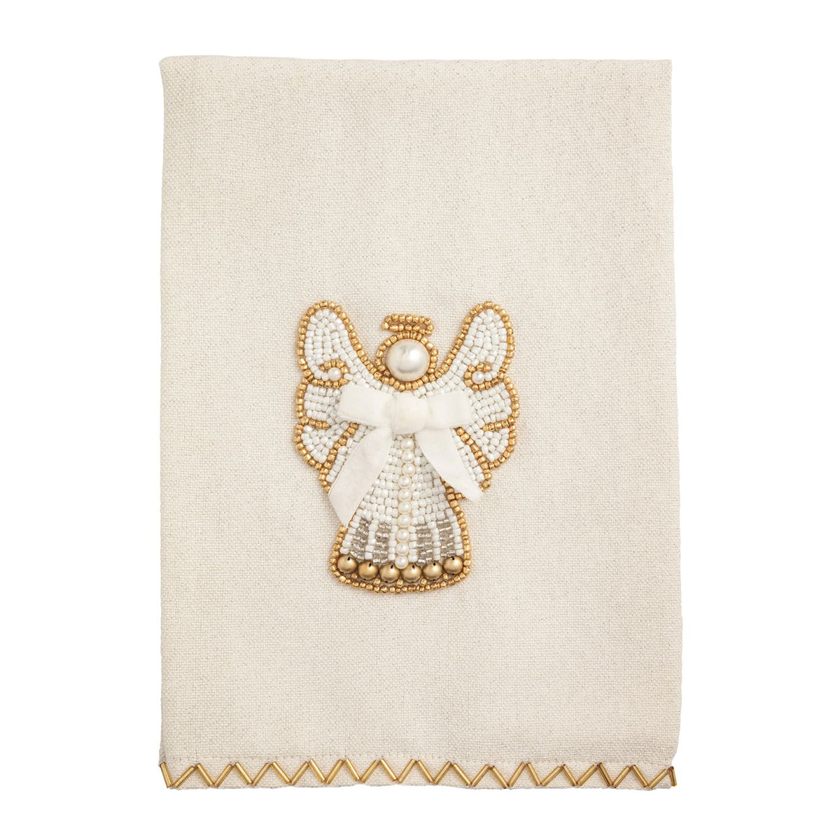 Angel Embroidered Decorative Towel, Ivory and Gold