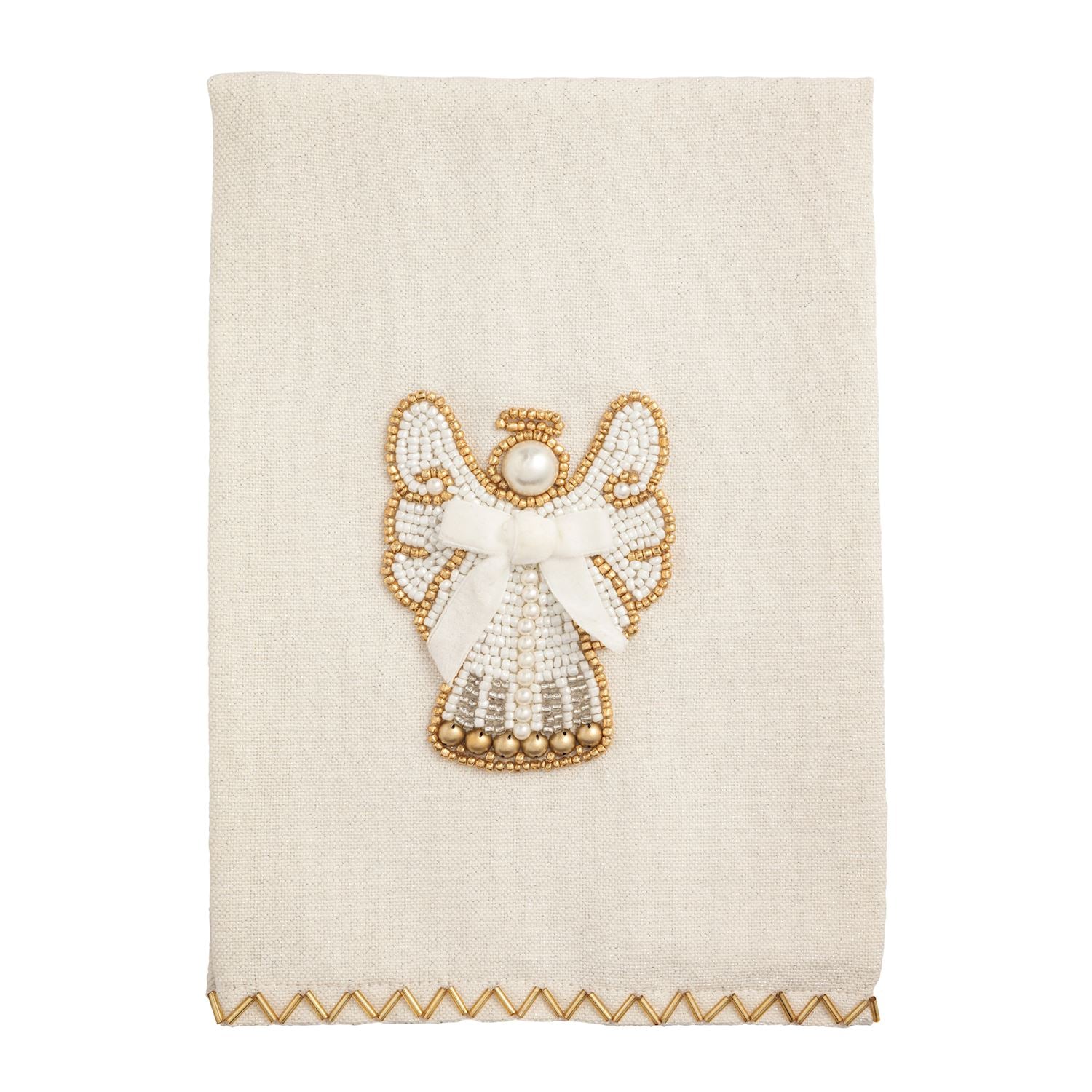 Angel Embroidered Decorative Towel, Ivory and Gold