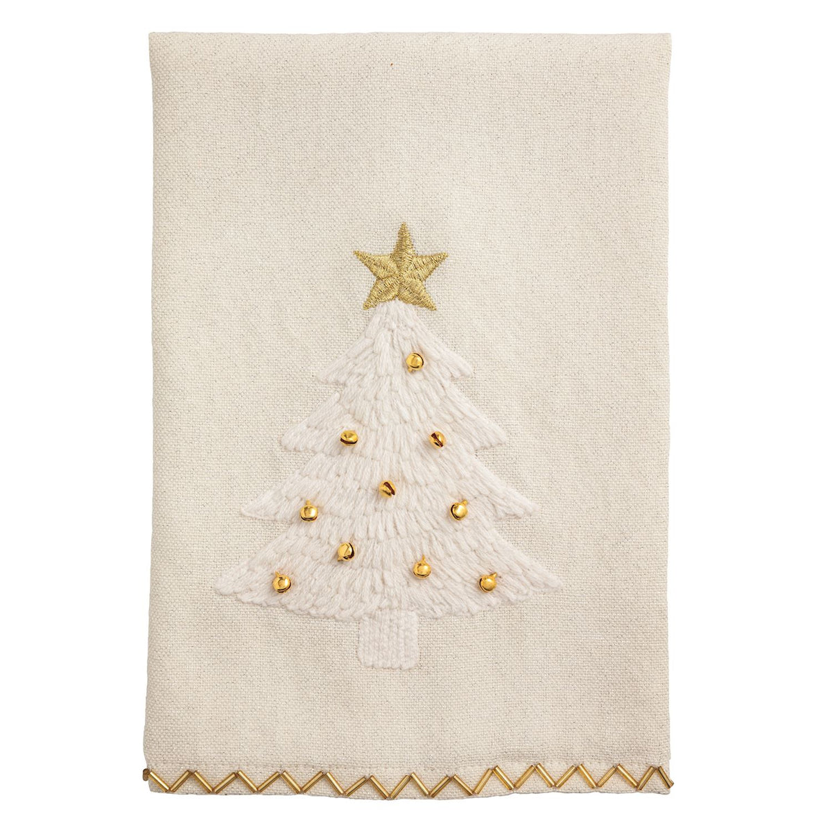 Christmas Tree Embroidered Hand Towel, Cream and Gold