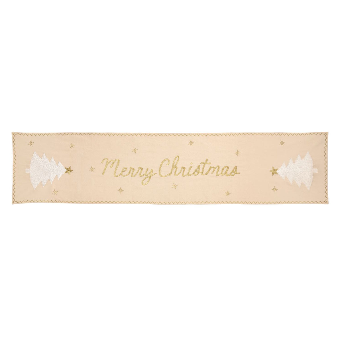 Merry Christmas Embroidered Table Runner, Cream and Gold