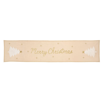 Merry Christmas Embroidered Table Runner, Cream and Gold