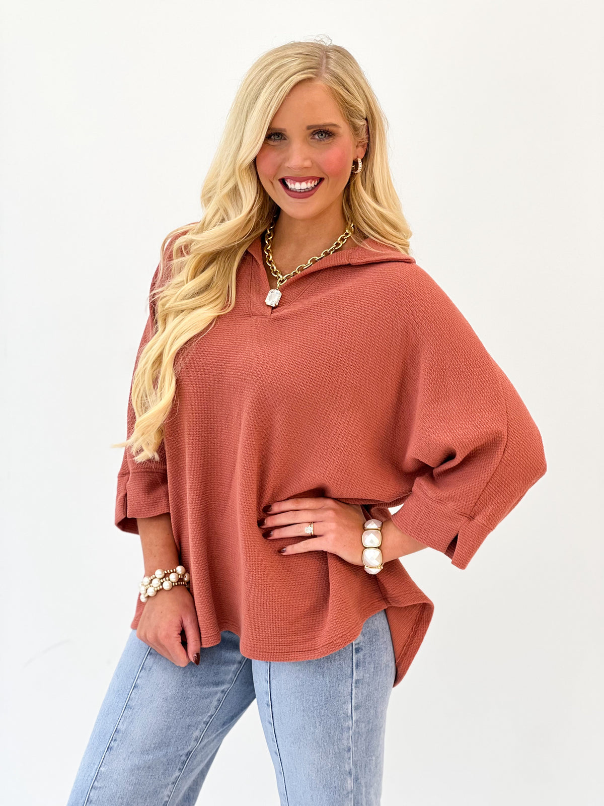 Tres Bien 1/2 Sleeve Collared Top