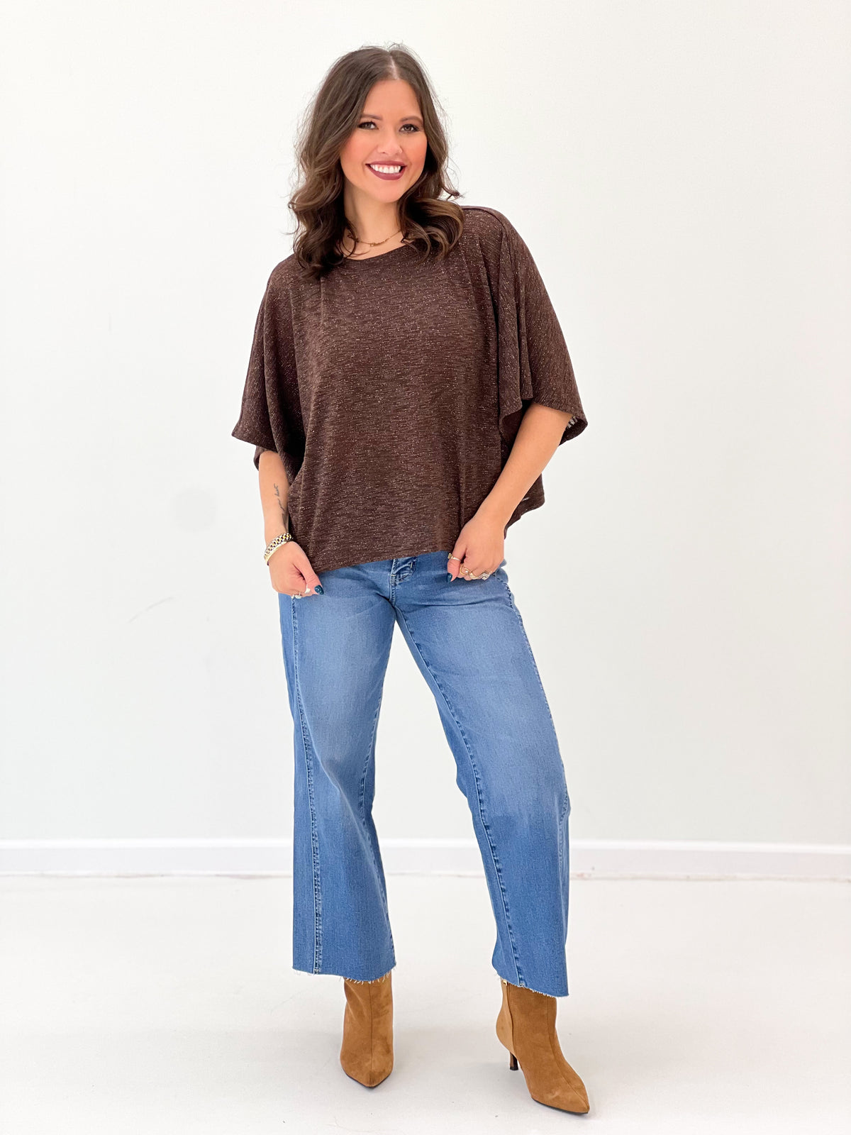 Glam Boat Neck Wide Dolman Sleeve Top