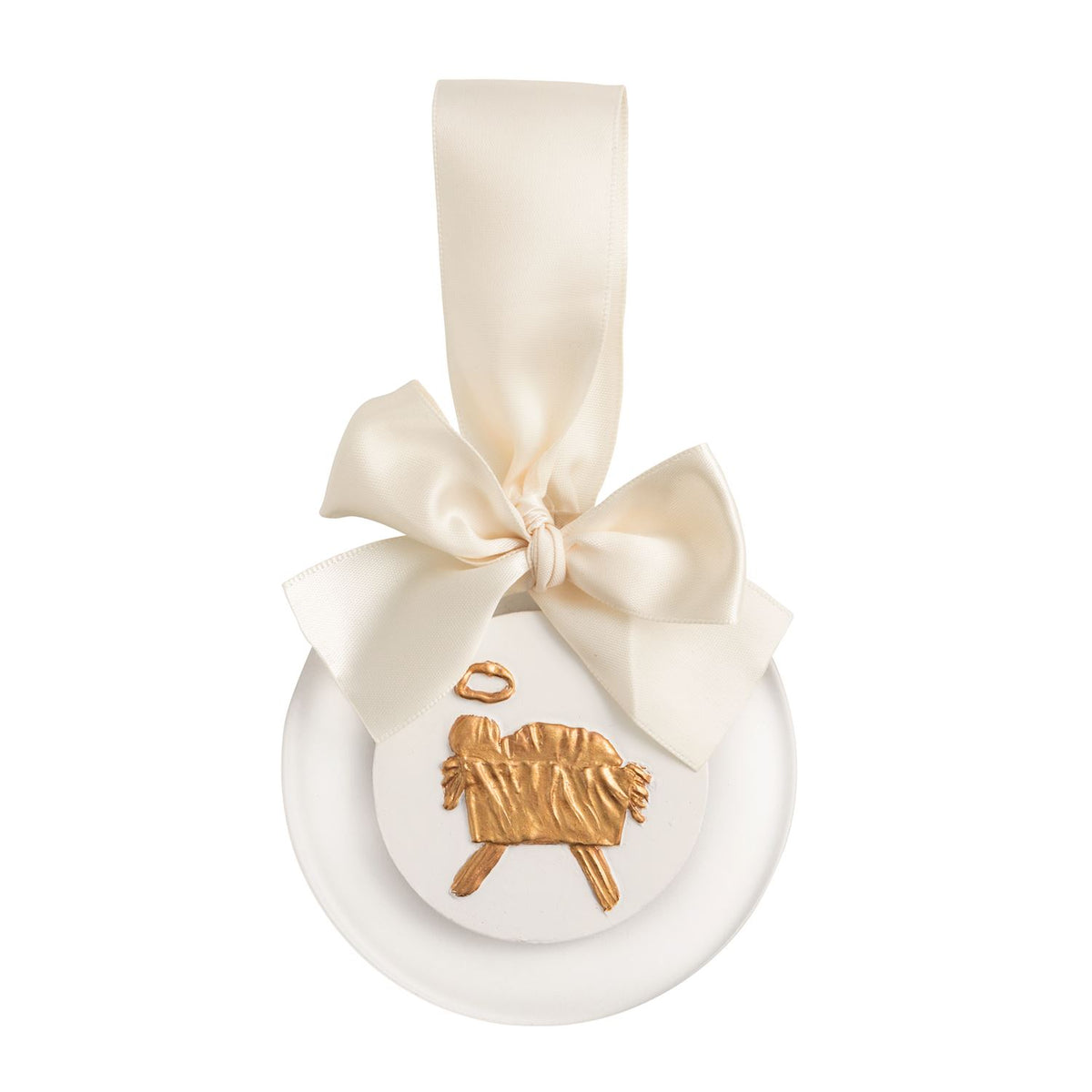 Baby Gold Intaglio Christmas Ornament, White and Gold