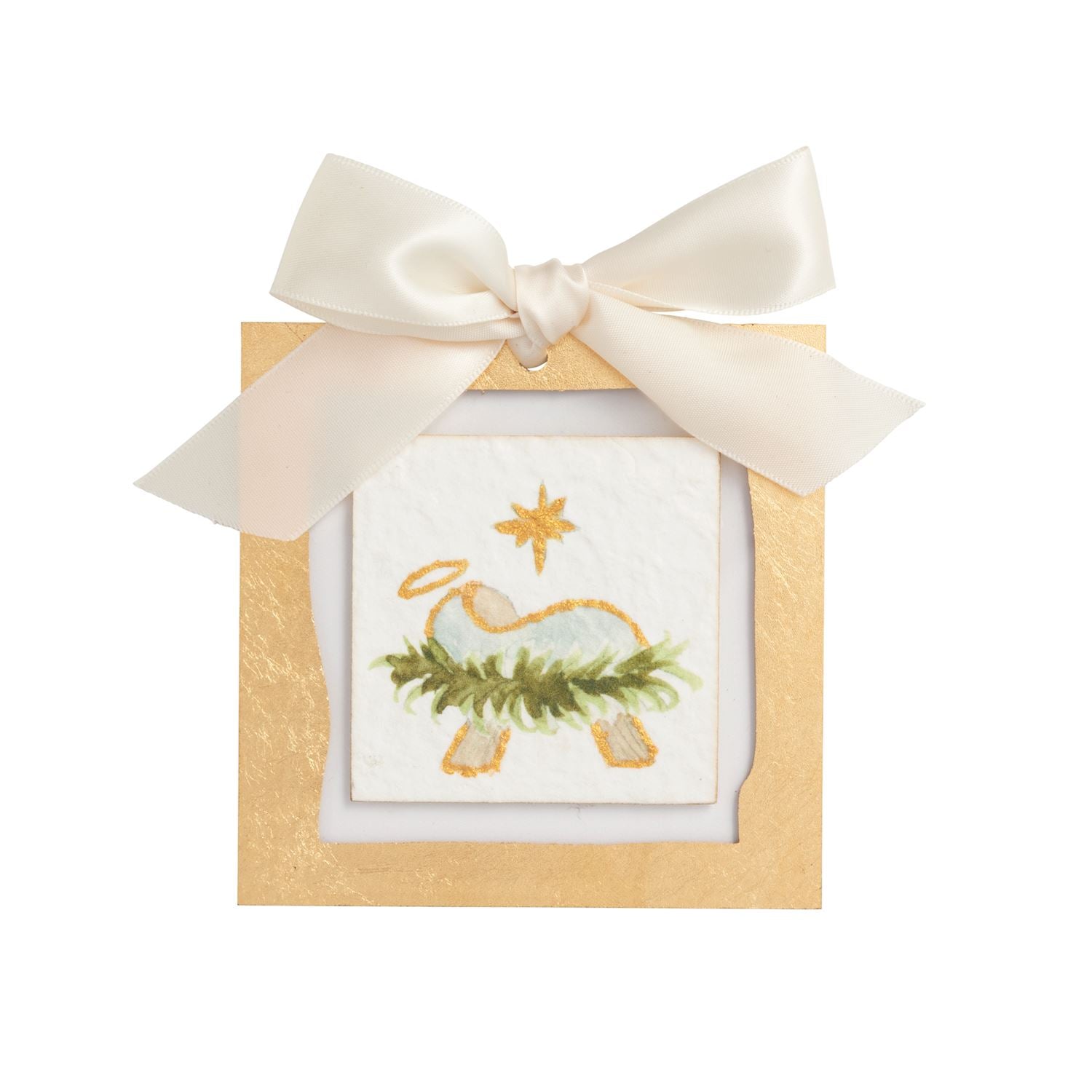 Baby Jesus Gold Ornament, White and Gold