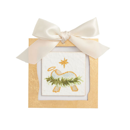 Baby Jesus Gold Ornament, White and Gold