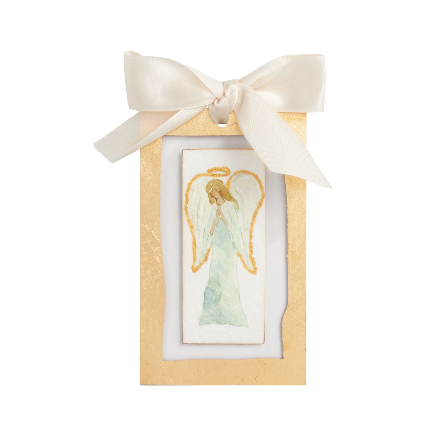 Front Angel Gold Ornament, White and Gold