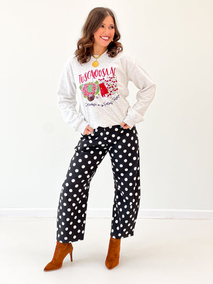 Heather gray oversized crewneck sweatshirt with colorful Alabama-themed front graphic