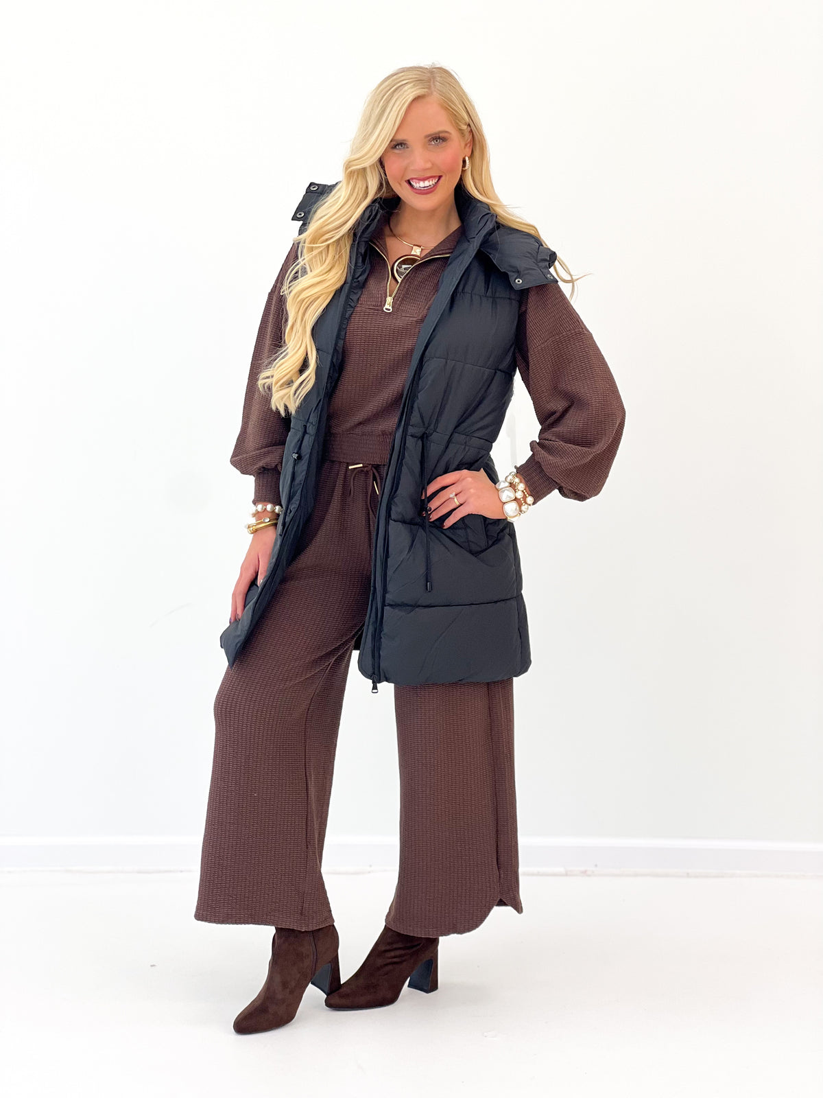 Gigio Textured Half Zip Pant Set