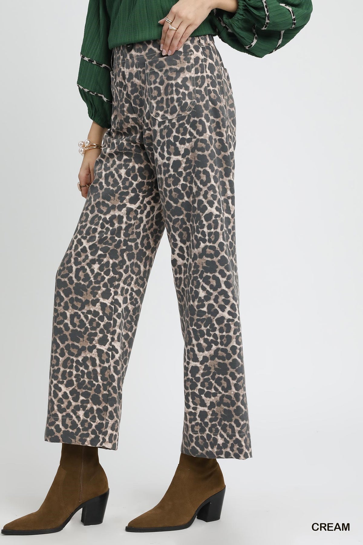Umgee Animal Print Wide Leg Pants in Cream