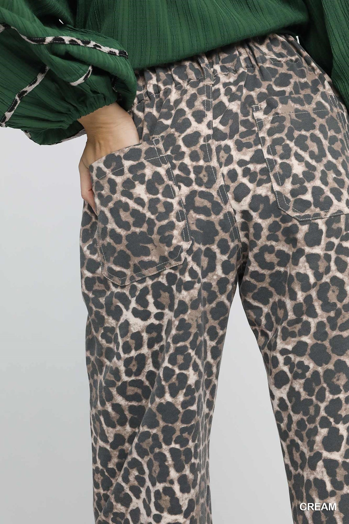 Umgee Animal Print Wide Leg Pants in Cream