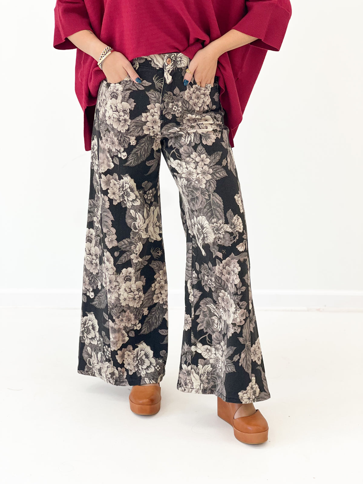 Entro Floral Print Wide Leg Pants