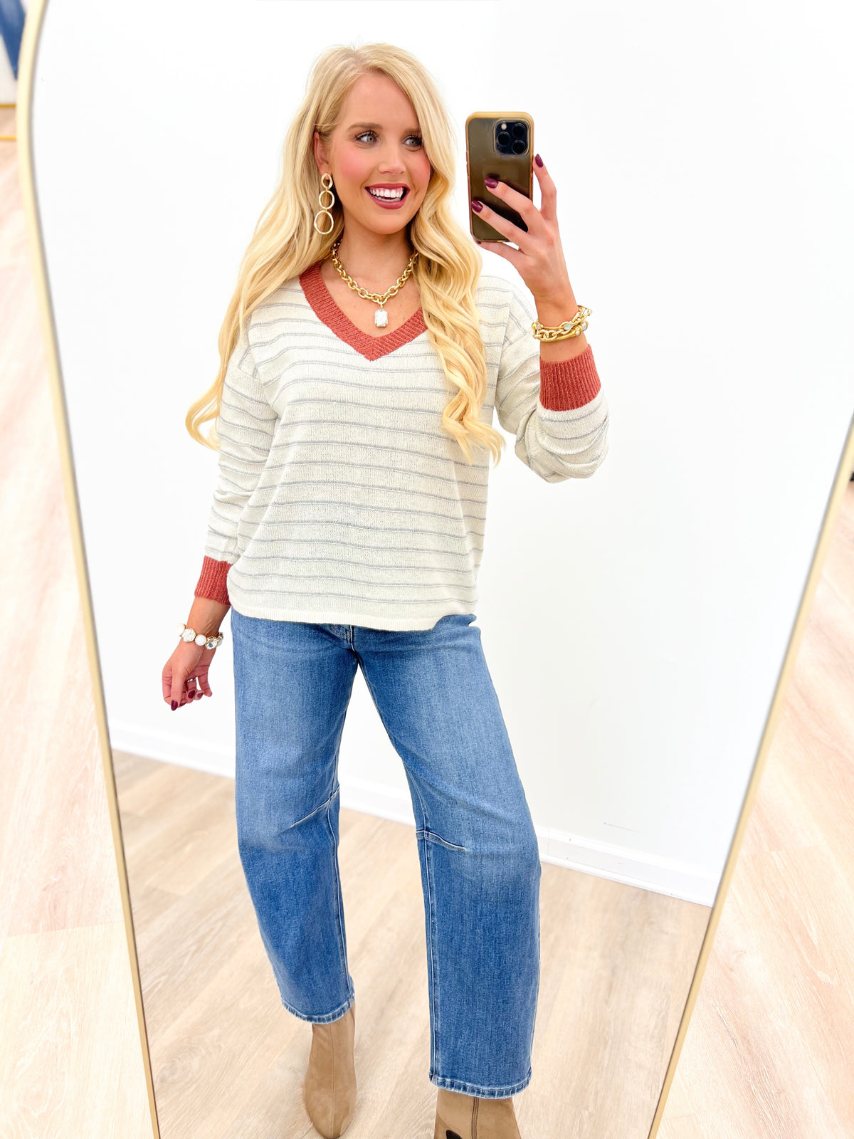 Staccato Rib Band Striped Sweater