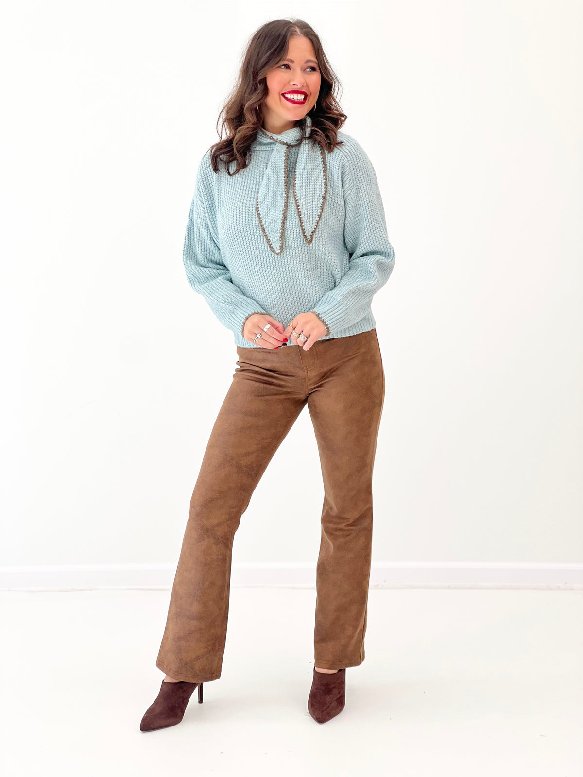 Gigio Faux Suede Bootcut Cropped Pants