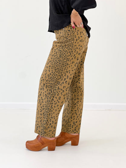 Entro camel leopard print wide-leg pants with front drape and ankle hem