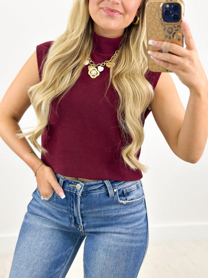 Tres Bien Sleeveless Knit Mock Neck Crop Top