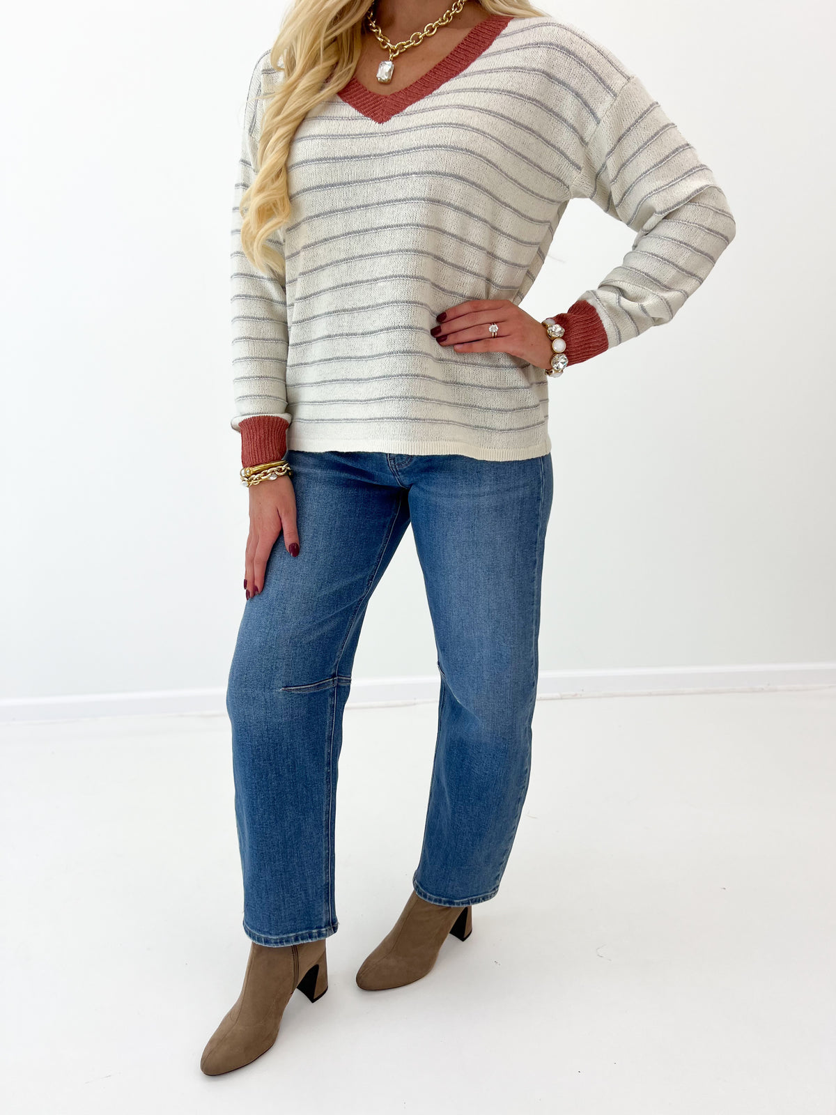 Staccato Rib Band Striped Sweater