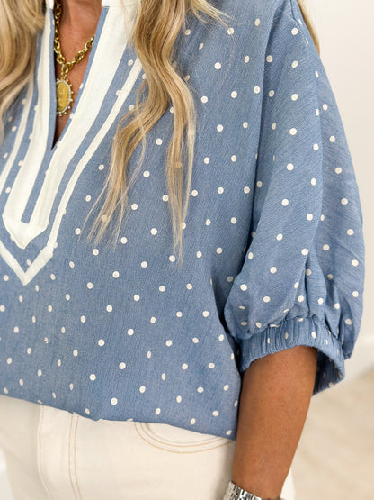 Heimish Polka Dot Contrast V-Neck Top