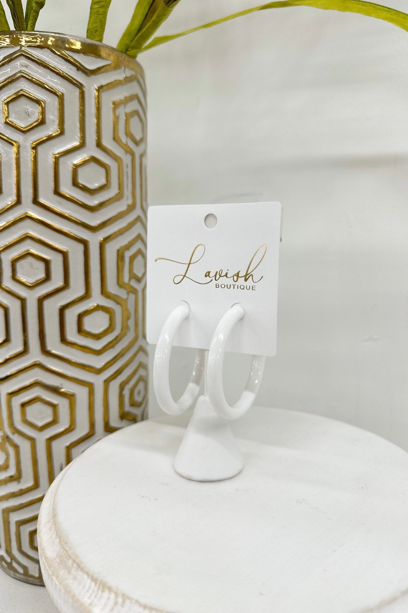 White 50mm hollow metal hoop earrings