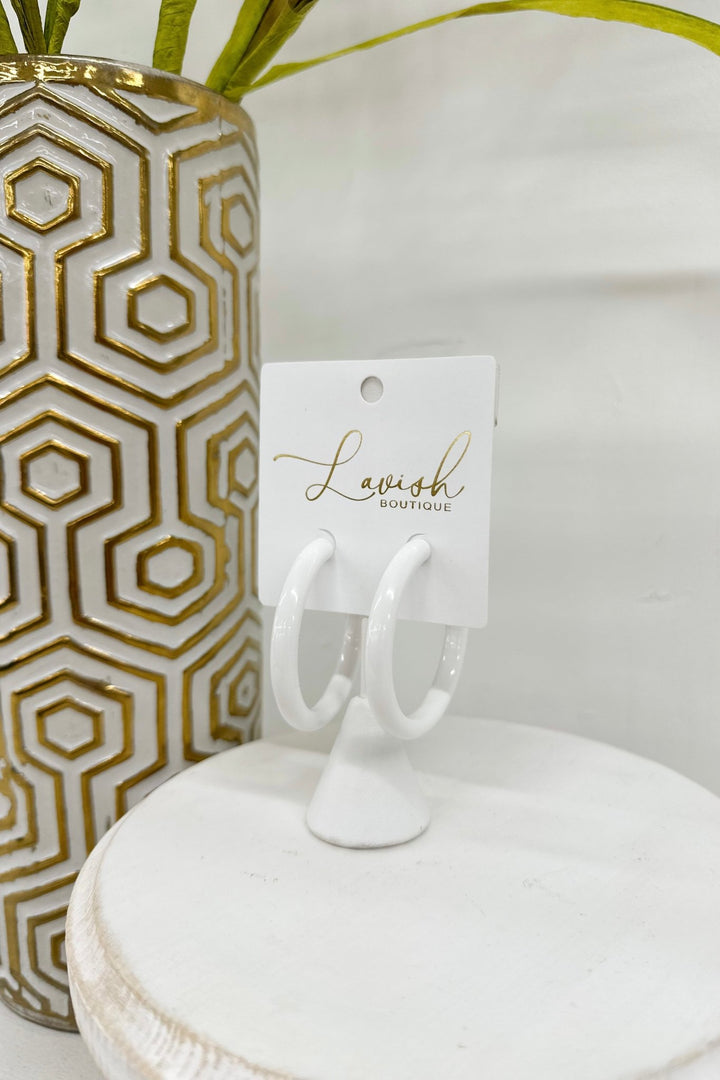 White 50mm hollow metal hoop earrings