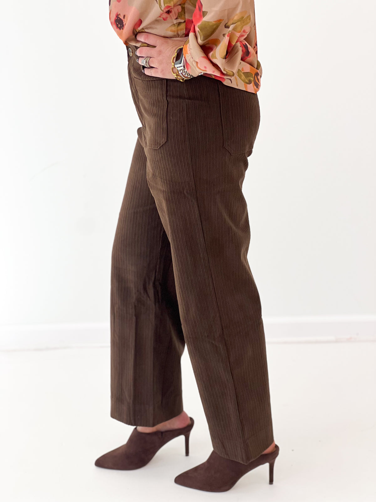 Umgee Tiered Pocket Corduroy Wide Leg Pants