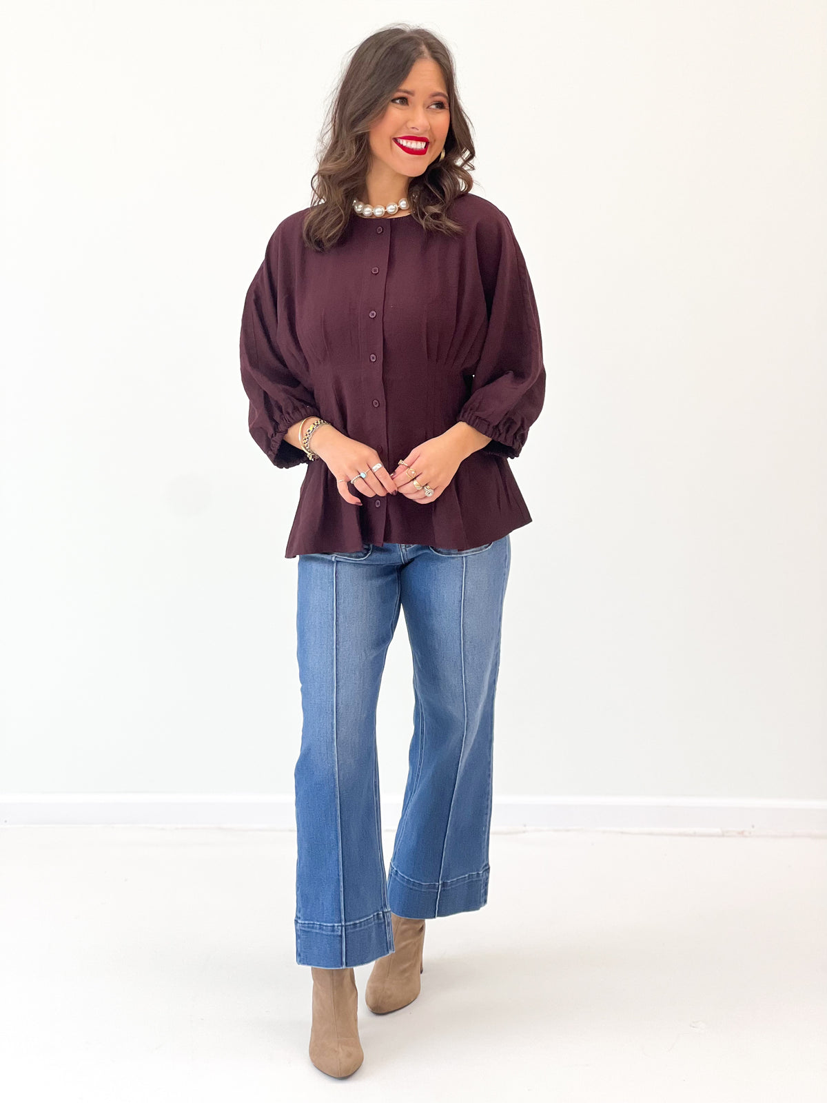 Jodifl Cinched Waist Button Up Top