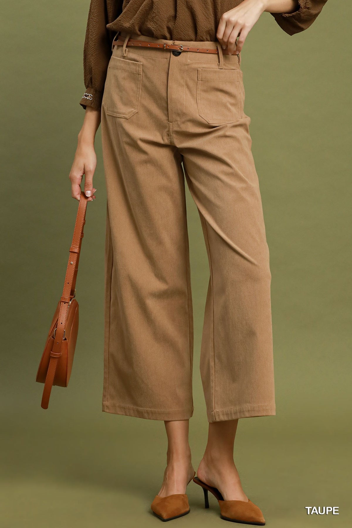 Umgee Corduroy Wide Leg Pants in Taupe