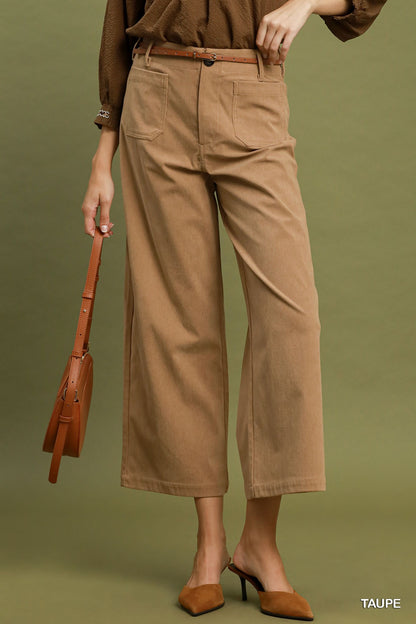 Umgee Corduroy Wide Leg Pants in Taupe