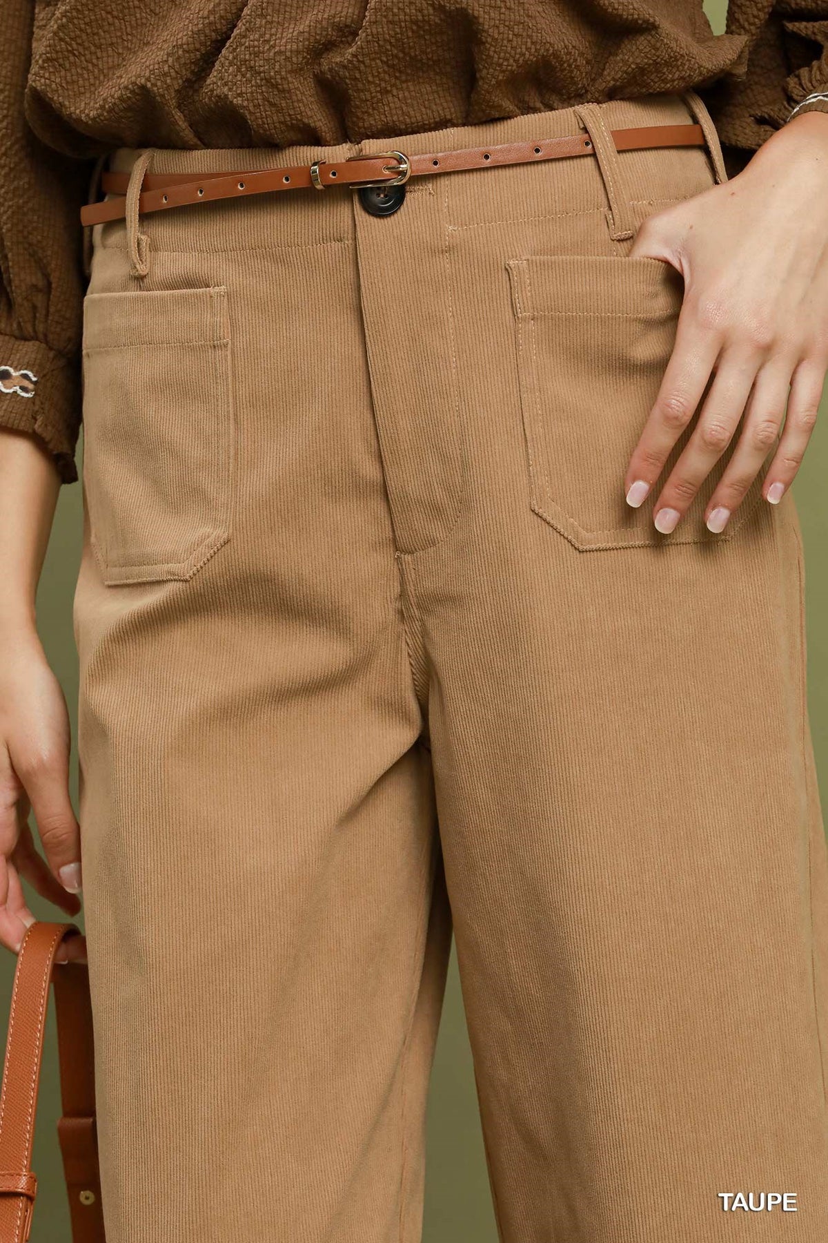 Umgee Corduroy Wide Leg Pants in Taupe
