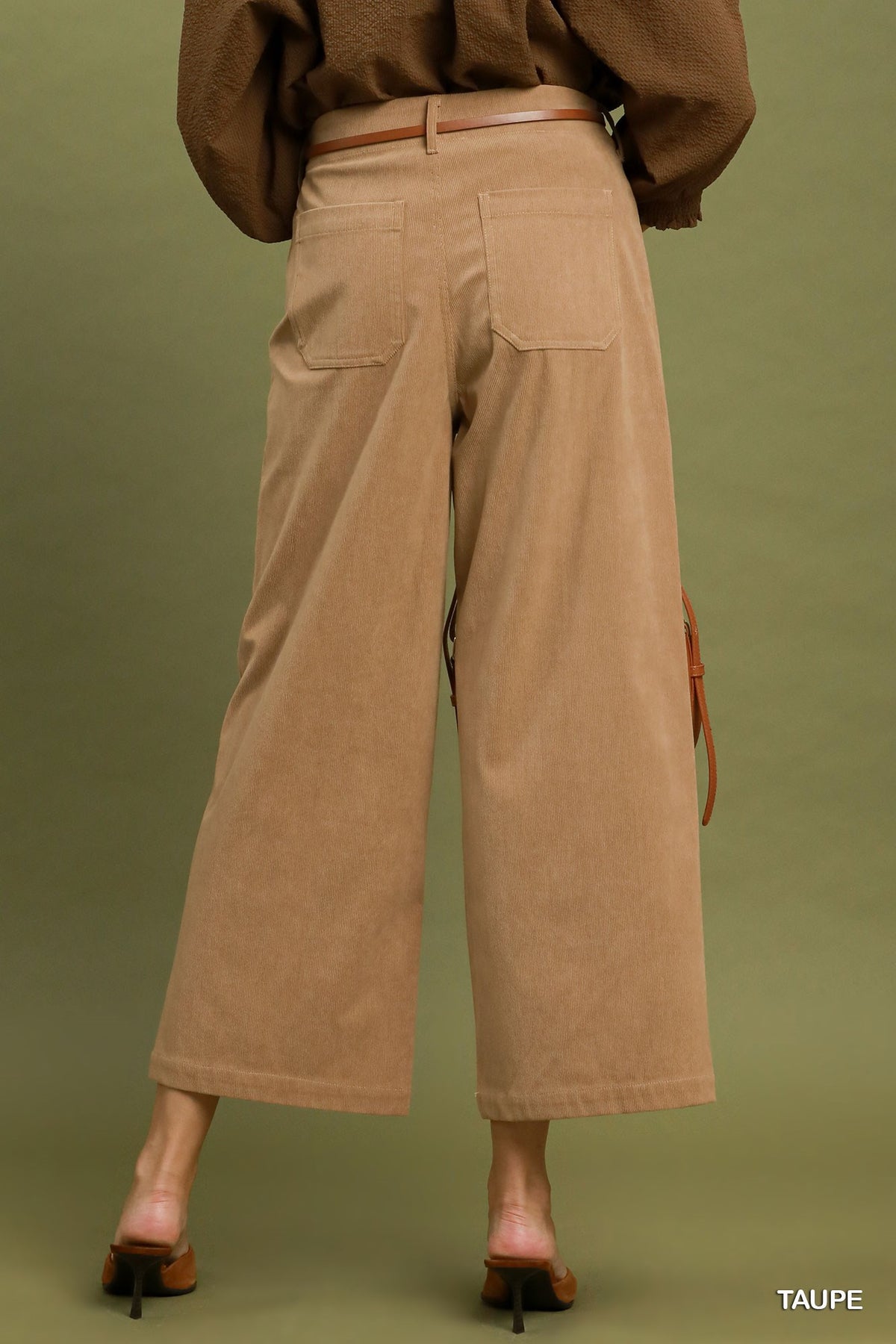 Umgee Corduroy Wide Leg Pants in Taupe